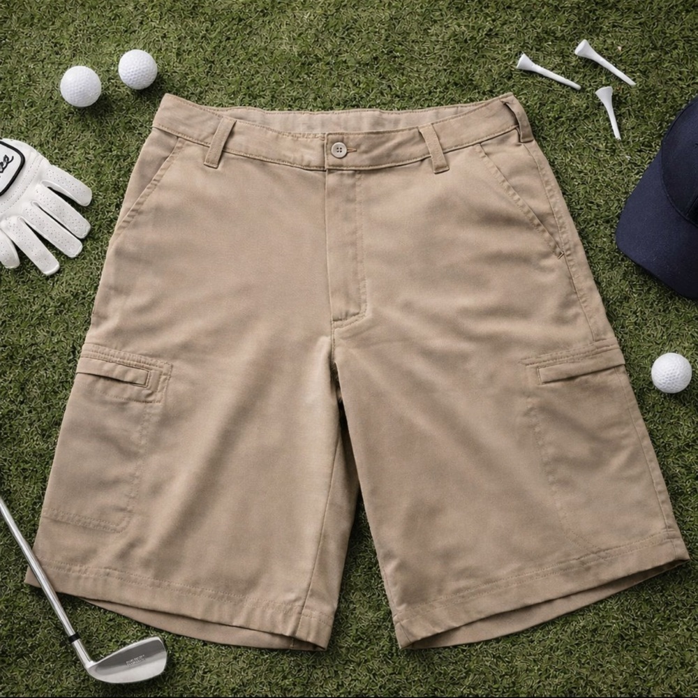 Champion Men's Tan Stretch Golf Shorts Side Leg Pocket Size 30